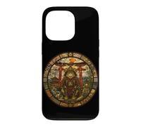 Custodia per iPhone 13 Pro Giapponese, Samurai Guardian Medievale Vetrata Gatto