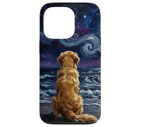 Custodia per iPhone 13 Pro Golden Retriever Starry Night Dog at the Beach Opera d'arte