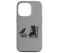 Custodia per iPhone 13 Pro Grafico circolare vintage con incisione di gatto corvo caffè tè amici