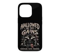 Custodia per iPhone 13 Pro Hallowed Be Thy Gains Sollevamento pesi Fitness USA Bodybuilder