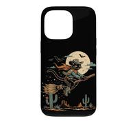 Custodia per iPhone 13 Pro Halloween strega gatto cowboy deserto luna scopa