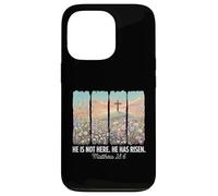 Custodia per iPhone 13 Pro He Is Risen Christian Wildflower Cross Happy Easter