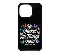 Custodia per iPhone 13 Pro He Makes All Things New Revelation Bibbia Verse Butterflies