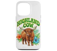 Custodia per iPhone 13 Pro Highland Cow Groovy Floreale Acquerello Boho Highland Cow