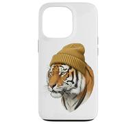 Custodia per iPhone 13 Pro Hipster Tigre in Giallo Beanie Animal Art