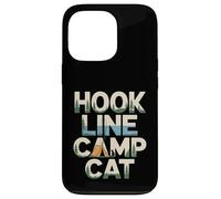Custodia per iPhone 13 Pro Hook Line Camp Cat Funny Camping Pesca