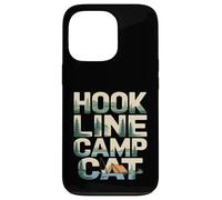 Custodia per iPhone 13 Pro Hook Line Camp Cat Funny Camping Pesca