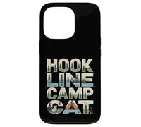 Custodia per iPhone 13 Pro Hook Line Camp Cat Funny Camping Pesca