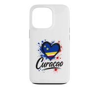 Custodia per iPhone 13 Pro I Love Curacao - Bandiera a forma di cuore con scritta in inglese "Travel Island