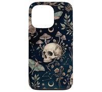 Custodia per iPhone 13 Pro Illustrazione botanica della falena del gufo del cranio celeste mistico scuro