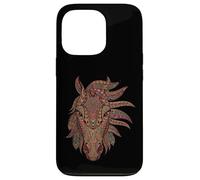 Custodia per iPhone 13 Pro Intricato mandala floreale con piume per gli amanti dei cavalli