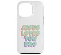 Custodia per iPhone 13 Pro Jesus Loves You Bro Retro Christian Faith Pastello