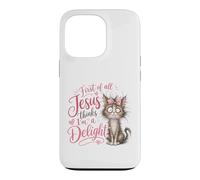 Custodia per iPhone 13 Pro Jesus Thinks I'm A Delight Funny Christian Faith Cat Lover