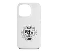 Custodia per iPhone 13 Pro Keep Calm and Trust God Messaggio cristiano ispiratore