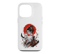 Custodia per iPhone 13 Pro Kitsune Maschera Sakura Kimono Donna Inchiostro Giapponese Ritratto Art