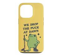 Custodia per iPhone 13 Pro Lasciamo cadere il disco all'alba Funny Hockey Frog