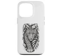 Custodia per iPhone 13 Pro Leopard Jungle Sketch dettagliata Wildlife Line Art