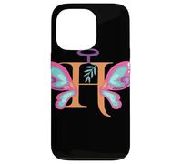 Custodia per iPhone 13 Pro Lettera H Farfalla Floreale Monogramma Inizi