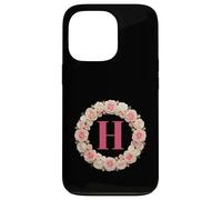 Custodia per iPhone 13 Pro Lettera H Monogramma Floreale Nome Iniziale Rosa Fiore Bianco