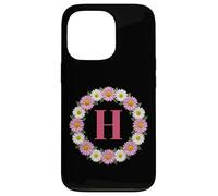 Custodia per iPhone 13 Pro Lettera iniziale H Rosa e Bianco Margherita Fiore Corona Monogramma