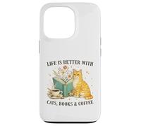 Custodia per iPhone 13 Pro Life is Better With Cats Books And Coffee Cat Lover Reading