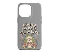 Custodia per iPhone 13 Pro Living My Best Slow Life, simpatica rana