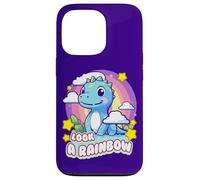 Custodia per iPhone 13 Pro Look a Rainbow Cute Dinosaur with a Rainbow and Stars