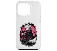 Custodia per iPhone 13 Pro Lupo Anime Girl Samurai Katana Rosa Nero Design Estetico