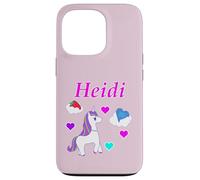 Custodia per iPhone 13 Pro Maglietta per compleanno con unicorno e nome Heidi, personalizzabile
