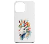 Custodia per iPhone 13 Pro Max Acquarello etereo Unicorno Floreale Testa Fantasy Art