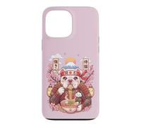 Custodia per iPhone 13 Pro Max American Bulldog Samurai Giappone Kawaii Grafica Ramen Pasta