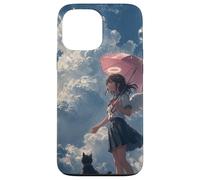 Custodia per iPhone 13 Pro Max Anime Angel Girl & Black Cat Estetica Lo-Fi Pioggia