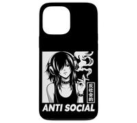 Custodia per iPhone 13 Pro Max Anti Sociale Fumo Ragazza Emo Anime Scuro Kanji Goth Estetica