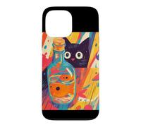 Custodia per iPhone 13 Pro Max Arte Di Gatto Nero Curioso E Pesciolino Rosso