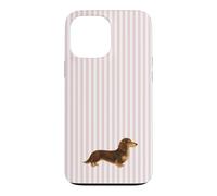 Custodia per iPhone 13 Pro Max Bassotto a pelo lungo marrone e crema a righe rosa