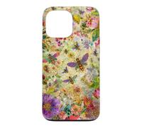 Custodia per iPhone 13 Pro Max Bees Boho Wildflowers foglie e vetro colorato floreale