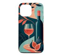 Custodia per iPhone 13 Pro Max Bicchiere di vino accanto a una bottiglia senza etichetta e fichi