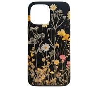 Custodia per iPhone 13 Pro Max Black Boho Aesthetic Mixed Flowers Pressed Flower