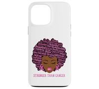 Custodia per iPhone 13 Pro Max Black Women Queen Stronger Than Breast Cancer Pink Ribbon