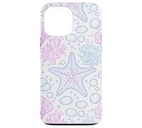 Custodia per iPhone 13 Pro Max Blue Pink Starfish Shell Coral Ocean Life and Beach Pattern