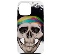 Custodia per iPhone 13 Pro Max Boho Hippie teschio umano arte con vibrazioni retrò festival