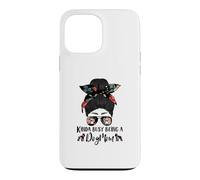 Custodia per iPhone 13 Pro Max Boston Terrier Kinda Busy Being A Dog Mom Messy Bun
