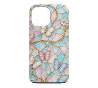 Custodia per iPhone 13 Pro Max Butterfly Pink White Blue Stained Art Stain Butterflies