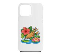 Custodia per iPhone 13 Pro Max Capybara salta da Lily Pad su Lotus Boat