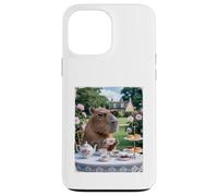 Custodia per iPhone 13 Pro Max Carino Capybara Sip Tea Rose Cup Cottagecore Floral Garden
