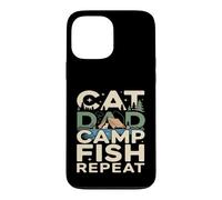 Custodia per iPhone 13 Pro Max Cat Dad Camp Fish Repeat divertente scena di campeggio