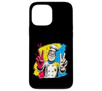 Custodia per iPhone 13 Pro Max Chef sorridente segno pace retrò ritratto grafico doppio cuoco