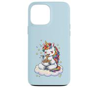 Custodia per iPhone 13 Pro Max Chibi Unicorno Mangia Arcobaleno Spaghetti Pasta Grafica