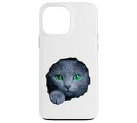 Custodia per iPhone 13 Pro Max Colpisce il gatto blu russo con gli occhi verdi che sbirciano attraverso