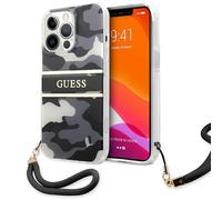 Custodia per iPhone 13 Pro Max con cinturino Guess Camo Collection, colore nero.